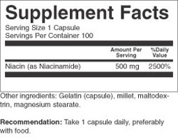 Niacinamide 500 mg supplement facts