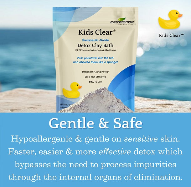 Kids Clear Detox Clay Bath packaging with a mountain and ocean background