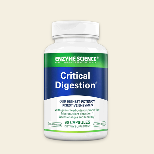 Enzyme Science Critical Digestion supplement bottle on a beige background