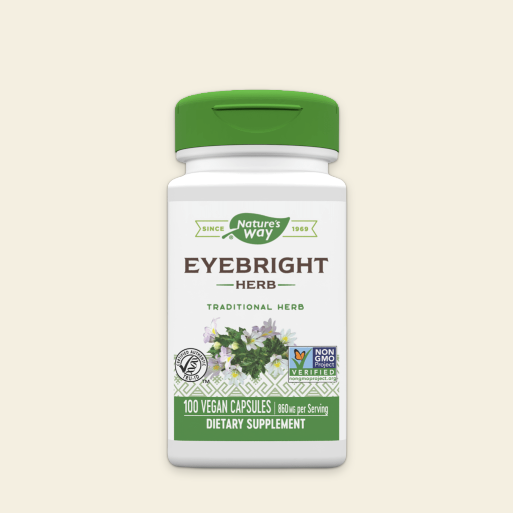 Nature's Way Eyebright Herb supplement bottle on a beige background