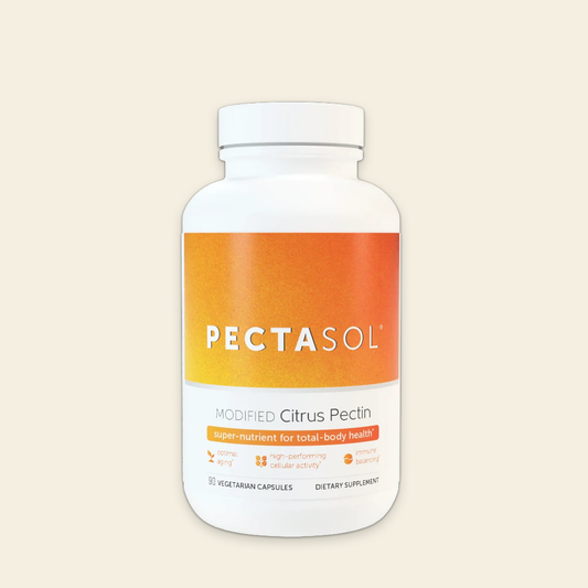 PectaSol supplement bottle with orange and white label on a beige background