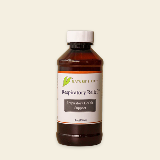 Bottle of Nature's Rite Respiratory Relief on a beige background